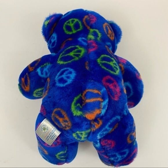 Build a Bear Teddy Bear Peace Signs Sitting Plush Stuffed Animal Blue Green Toy - Picture 6 of 9